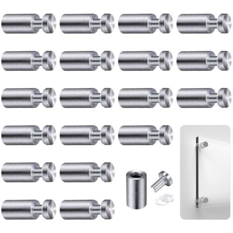 Entretoise,  20 Pièce Vis D'écartement, Verre Publicité Axe Entretoise Boulon Fix Verre Standoff Publicité, pour Plaques et Présentoirs de Signe,12x 25mm (Argent)