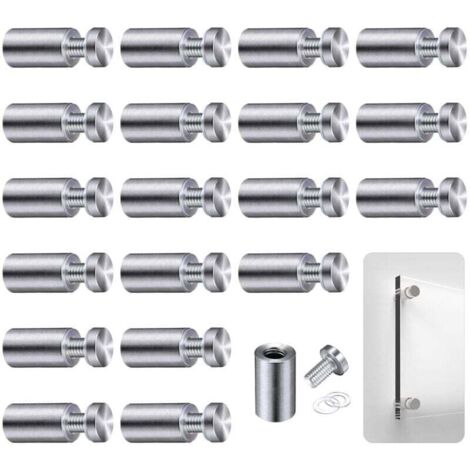 Entretoises, 20 pièces vis d'espacement, boulons d'espacement pour axes publicitaires en verre, entretoises de fixation en verre pour publicité, pour plaques et affichages d'enseignes, 12 x 25 mm (arg