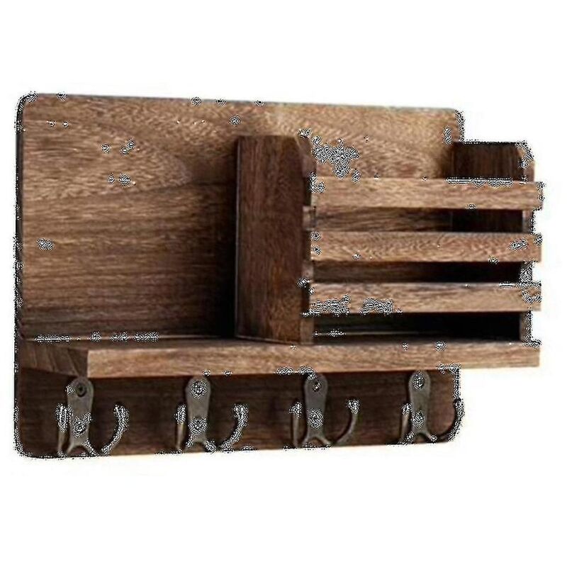 Organisateur d'enveloppes de courrier d'entrée avec 4 crochets à clés, étagère porte-courrier en bois rustique avec crochets à clés pour