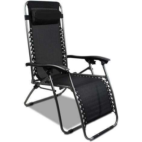 Entspannender Klappstuhl, Garten Textil-Relaxer, 165 x 112 x 65 cm, Schwarz, Stoff, mit Kissen, Maximale Belastbarkeit: 100 kg