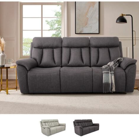 LE ROI DU RELAX Entspannungssofa Elektrisch 3-Sitzer mit verstellbarer Rückenlehne 2 USB Anschlüssen Modern Savys Farbe: Dunkel Grau