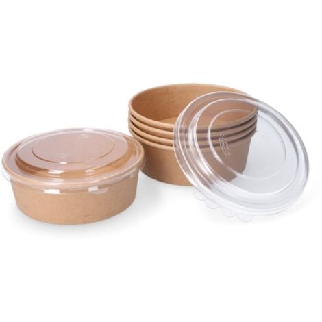 JARDIBRICODECO ENVASE CARTÓN BIODEGRADABLE REDONDO ENSALADA C/TAPA 500cc (5UD)
