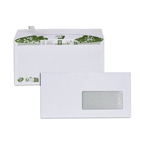 Enveloppe 110 x 220 mm ERAPURE 80 g avec fenêtre 45x100mm - Boîte de 200