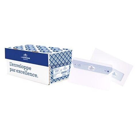 Enveloppe 110 x 220 mm La Couronne 90 g avec fenêtre 45 x 100 mm blanche - Boîte de 200