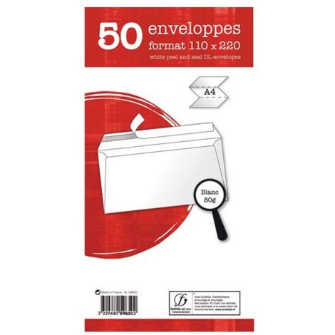 Enveloppe autocollante - CLAIREFONTAINE - Aiglon - 110x220mm - 50 unités - Blanc