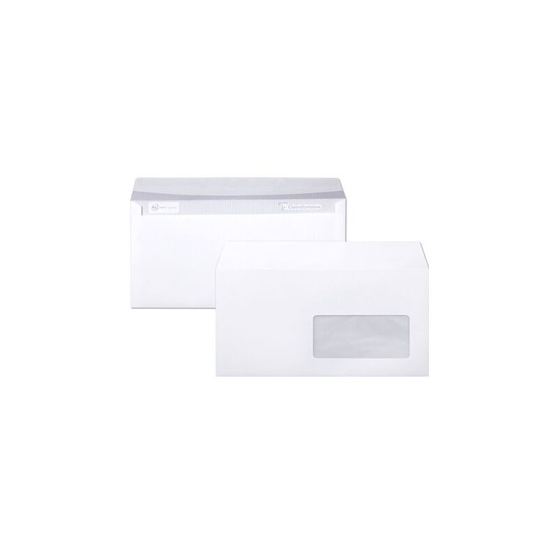 Enveloppe Clairefontaine blanche 110 x 220 mm - format dl - avec fenêtre - Boîte de 250