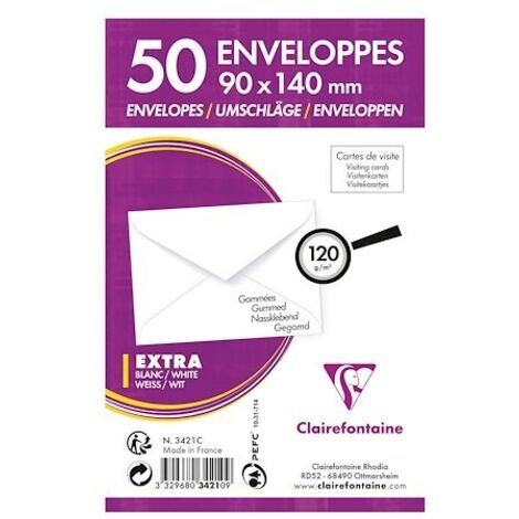 Enveloppe pour carte de visite 90 x 140 mm 120 g blanche - Paquet 50