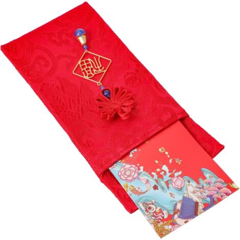 Enveloppe Rouge Chinoise en Tissu 1 Pièce Motif Fleurs Luxueuses Pochette