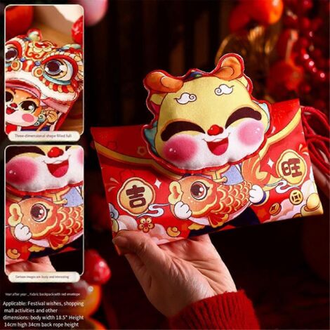 Enveloppe rouge en tissu pour le Nouvel An chinois 2024, année du Dragon - E--