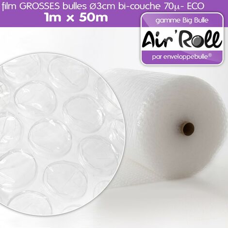 Enveloppebulle – Rouleau de film bulle de protection 1m x 50m – Polyéthylène bi-couche 70 microns – Bulles de 30mm pour protection optimale