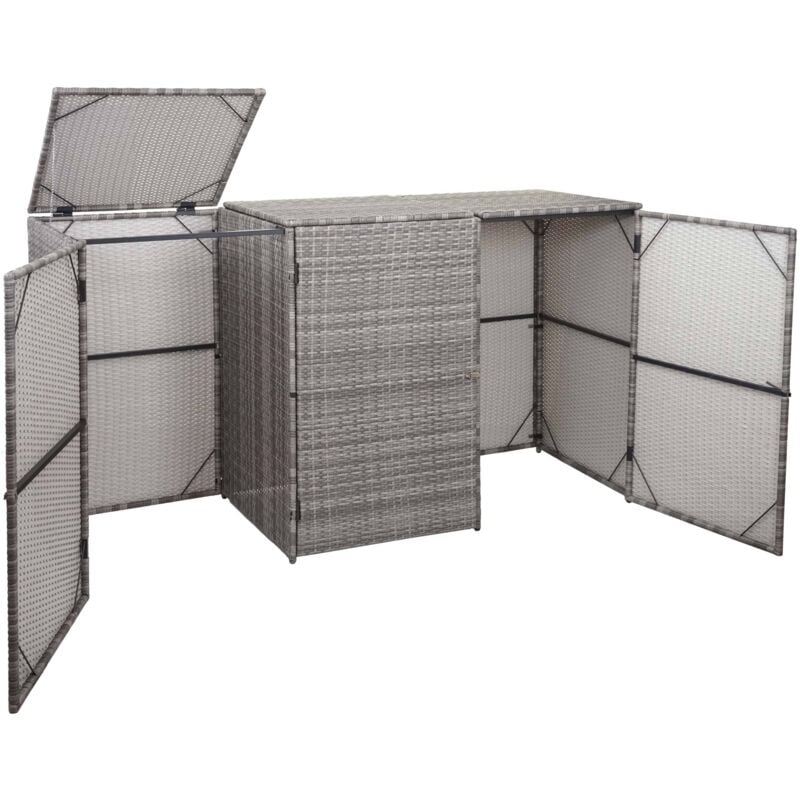 Enveloppement pour 3 poubelles HHG 261, box pour poubelles, revêtement, polyrotin 2x120l, gris