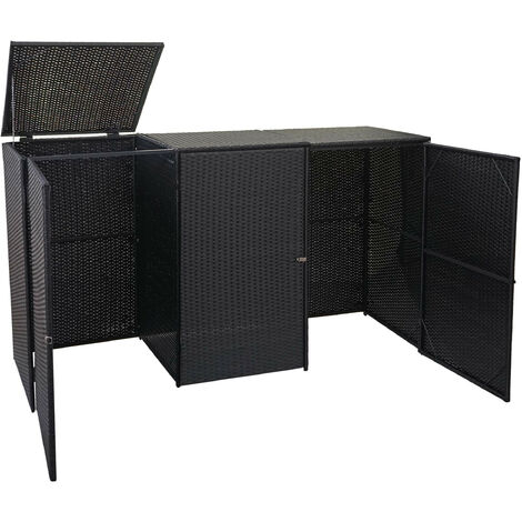 Enveloppement pour 3 poubelles HWC-E25, box pour poubelles, revêtement, polyrotin 2x120l - noir