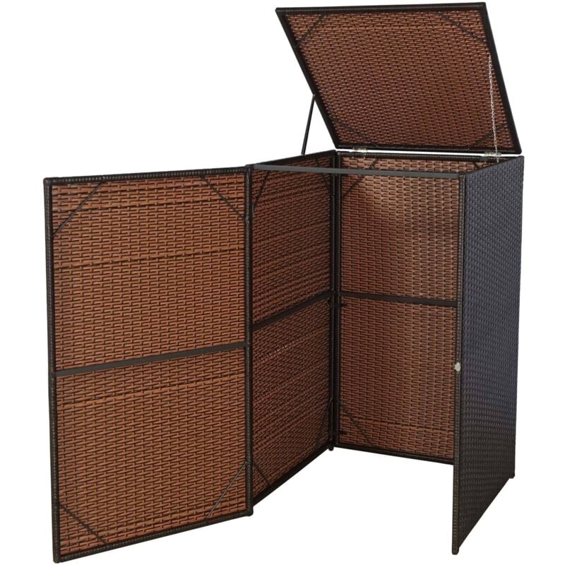 Couvercle pour poubelle HHG 254, boîte à poubelle, Couvercle pour poubelle, poly rotin 120l, brun