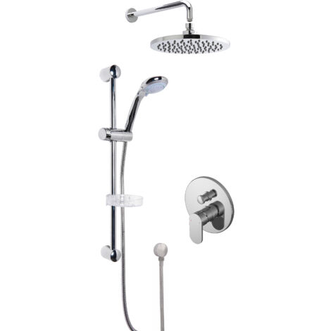 Enville Concealed Round Manual Valve with Multi Function Slide Rail Kit, Arm & Head Shower Bundle - Chrome - Balterley
