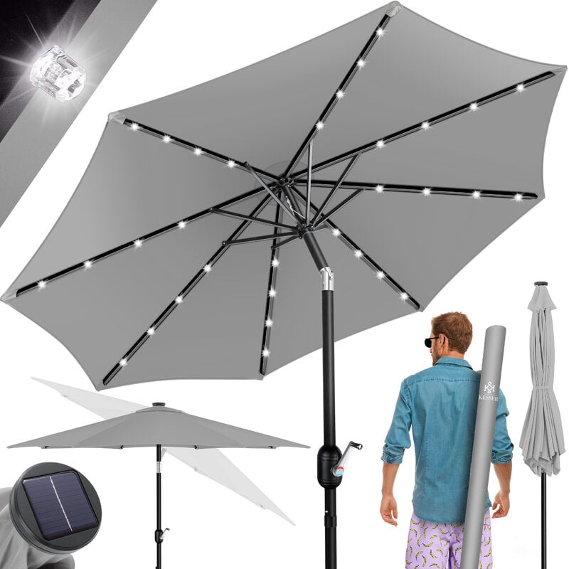 KESSER® Parasol balcon LED solaire avec manivelle Housse de protection 2en1 incluse Sac de transport Parasol de jardin Parasol pour balcon jardin &