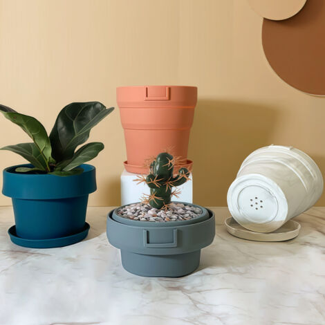 Environmentally friendly silicone anti drop tray folding flower pot 2pcs gray