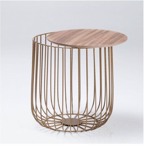 Enzo Small Cage Table - Wood - W39 x H42 cm - Gold Frame/Oak Finish Top