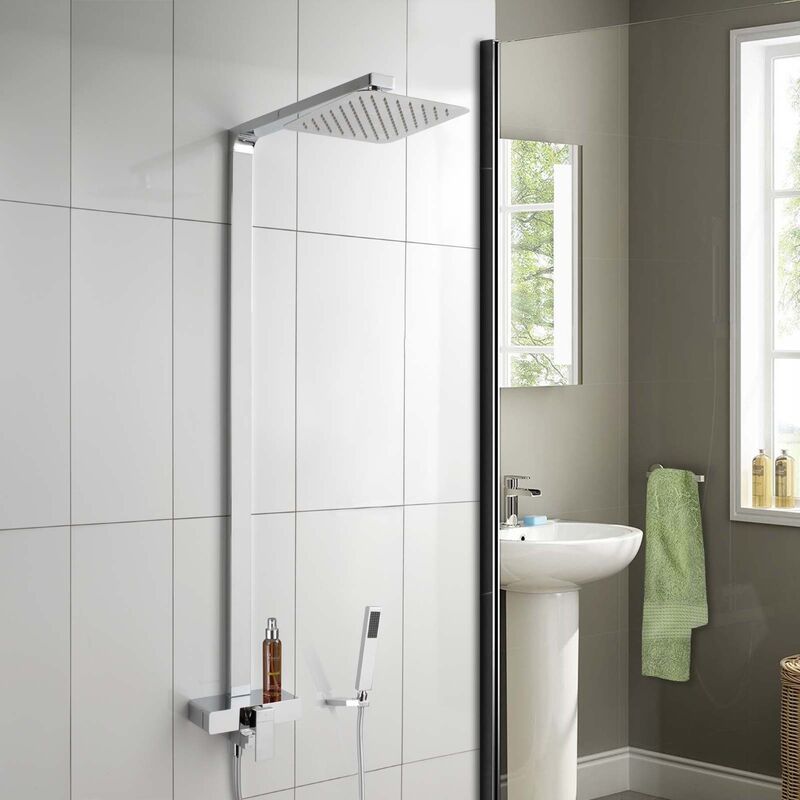 Enzo Ultra Thin Modern Bathroom Chrome Brass Square Head Cool Touch Shower Set