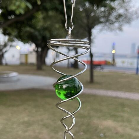 Éolienne en spirale avec boule de verre réfléchissante, décoration de jardin à suspendre pour cour, terrasse, paysage – Construction en acier inoxydable 304