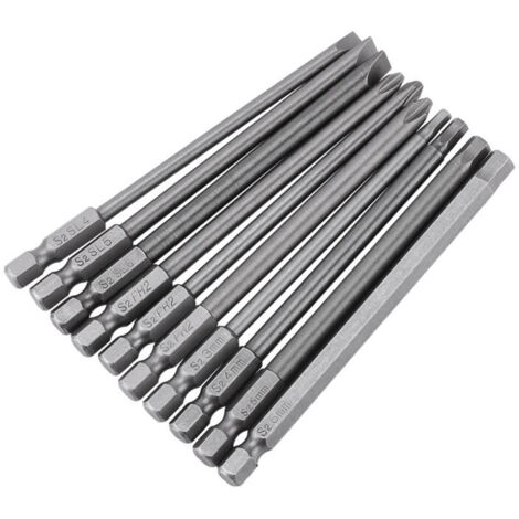 Eosnow 1/4-inch Hex Shank BST Magnetic Screwdriver Bit Set, 100mm Long (Slotted + Cross Hex Head), 10 Pieces
