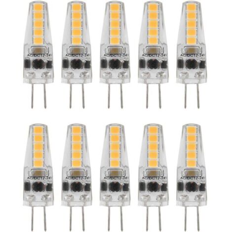 Eosnow 10 ampoules LED G4 2W, base à broches, dimmables, pour lustres, plafonniers, lampes de table, blanc chaud 3000K, AC 12-24V.