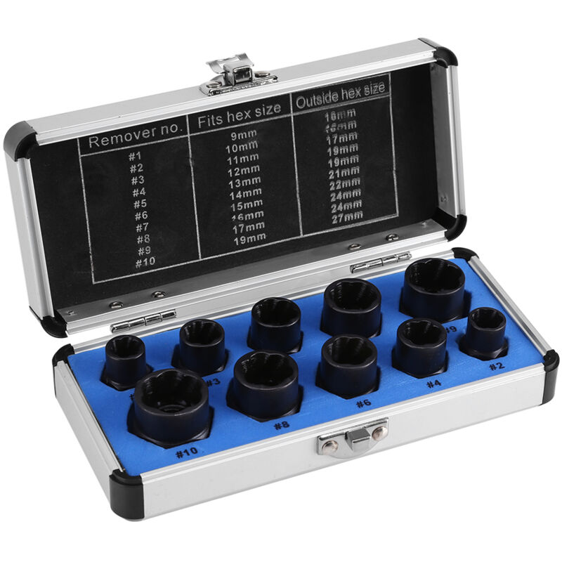 10 pièces ensemble de retrait d'extracteur de vis d'écrou de boulon endommagé,Kit d'outils de filetage - Eosnow