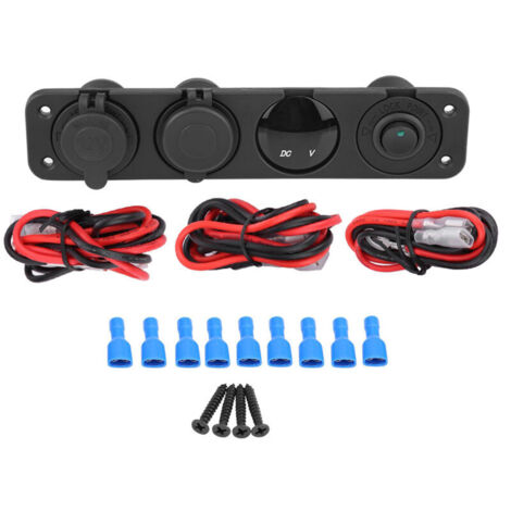 Eosnow 12-24V Green LED Dual USB Charger Voltmeter Cigarette Lighter Power Socket 4-Hole Panel Switch