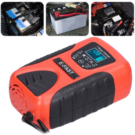 Eosnow 12V 7A Automatisches Autobatterieladegerät, 7-stufig, für Rasenmäher, Motorrad, SUV, Boot, EU-Stecker 100–240 V