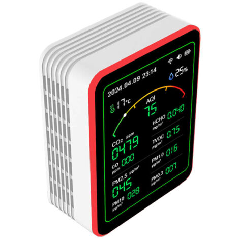 Eosnow 15-in-1 Smart-Luftqualitätsmonitor-Tester mit CO/CO2/HCHO/TVOC/AQI/PM0,3/PM1,0/PM2,5/PM10/Temperatur/Luftfeuchtigkeit/Uhrzeit/Alarm/Timer/Countdown, WLAN-Mobil-App