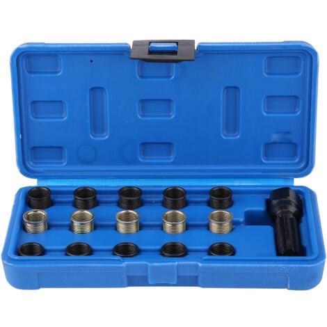 Eosnow 16 pièces Kit d'outils de réparation de filetage de bougie d'allumage,Taille du filetage M14 x 1,25mm,Taille du taraud M16 x 1,25mm,avec étui Portable