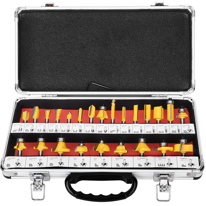 Eosnow - 24 pièces/ensemble fraise 1/4in tige routeur jeu de mèches Kit d'outils pour le travail du bois accessoires de charpentier