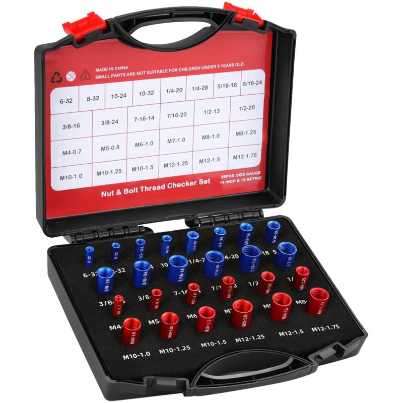 Image of 26pcs Mut- und Bolzengewinde -Überprüfungs -Identifikator -Messwerkzeug für die Messung - Eosnow