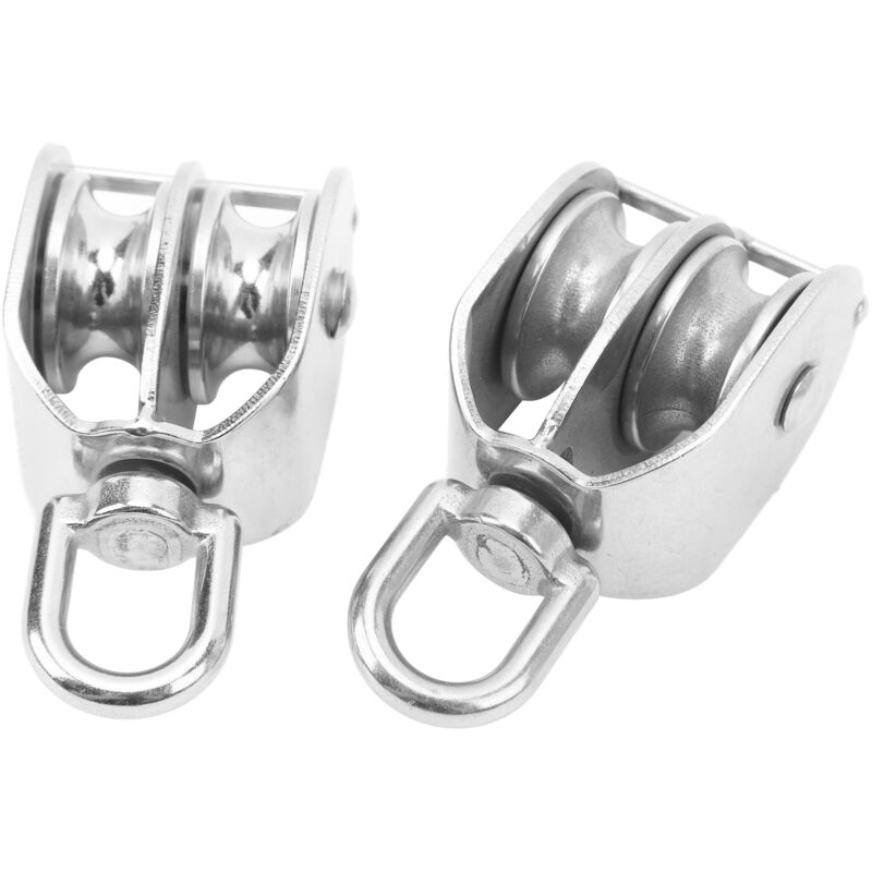 Image of Eosnow 2pcs Doppelriemenscheibe Block M32 Rollblätter Edelstahl 360 Grad Rotation für die Kabelhebe