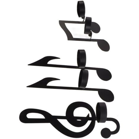 Eosnow 4 pièces Support de bougie mural unique en fer noir avec motif de note de musique, décoration suspendue pour bougie chauffe-p