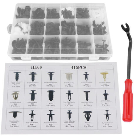 Eosnow 415 pièces 18 tailles assorties Clip garniture voiture punaise Rivet pare-chocs porte panneau de retenue avec tournevis