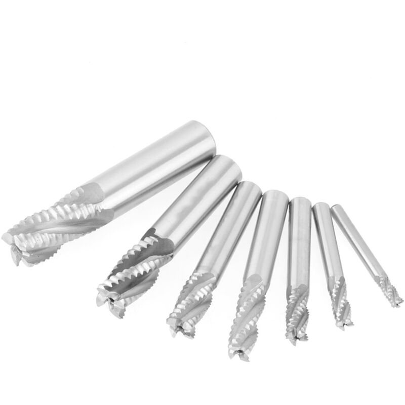 Eosnow 7 pièces/ensemble 4 cannelures 6-20mm HSS fraise en bout routeur dégrossissage brise-copeaux fraise