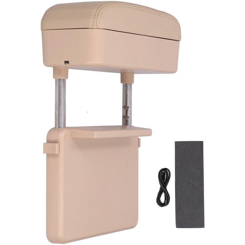 Accoudoir de Console centrale réglable, Support de coude, bote de rangement, chargeur de téléphone sans fil avec cble de données universel beige