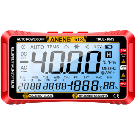 Eosnow ANENG 613 3 en 1 multimètre intelligent Hygromètre de température du calendrier perpétuel 4000 comptes numérique AC / DC Current Tension Resistance Capacitor Tester Test Test Test