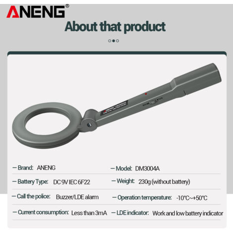 Eosnow ANENG Détecteur de métaux portable, appareil de détection électronique portable, sécurité aéroportuaire, tête pliable à 180° avec alertes lumineuses et sonores