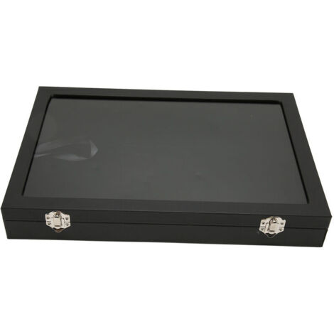 Eosnow Anstecknadel-Etui, transparente, staubdichte Box für Militärmedaillen, schwarzes PU-Leder, 35 x 24 x 5 cm / 13,8 x 9,4 x 2,0 Zoll