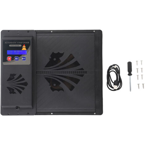 Eosnow Automatischer Hühnerstall-Türöffner, USB, horizontale Öffnung, automatischer Hühnerstall-Türöffner mit Timer, Schwarz