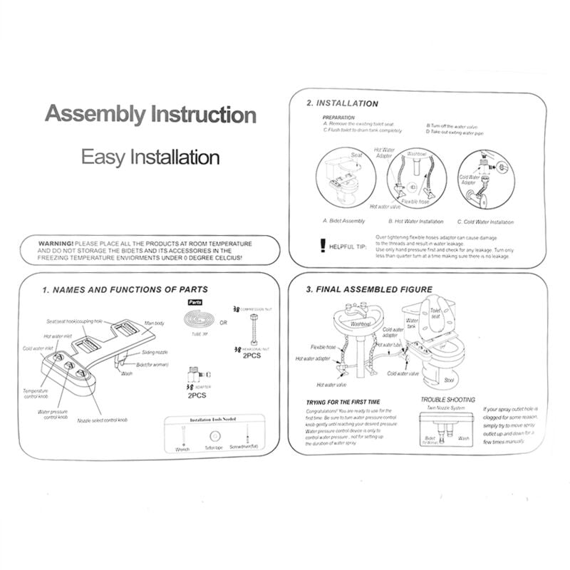 Eosnow - Bidet chaud et froid, autonettoyant, double buse, fixation de toilette, siège de salle de bain électrique non pulvérisé