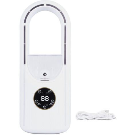 Eosnow Bladeless Ventilator, 6 Geschwindigkeitsstufen, 100 ml Wassertank, leiser USB-Tischventilator mit Nebelkühlung und Timer, Weiß