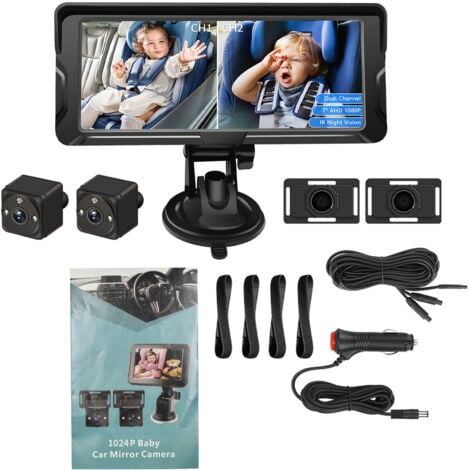 Eosnow Caméra bébé pour voiture, écran 7 pouces 1080p double canal, avec vision nocturne infrarouge et grand angle de vision de 150°, pour siège arrière