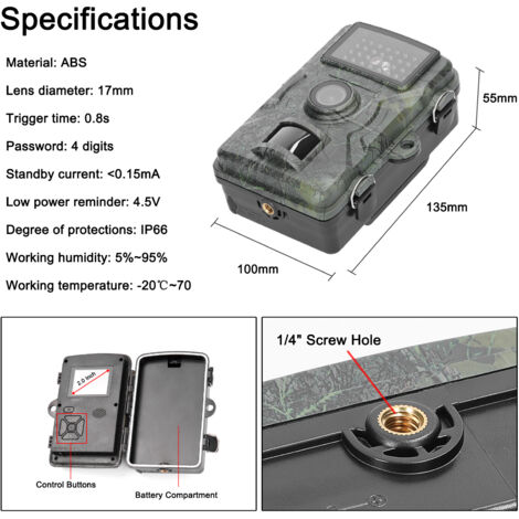 Eosnow Caméra de surveillance portable 16 MP 1080P, étanche IP66, avec 38 lumières