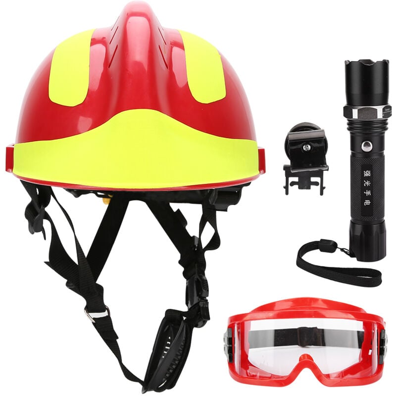 Eosnow Casques de sécurité de sauvetage, casque de Protection Anti-Impact pour pompiers avec lampe frontale et lunettes