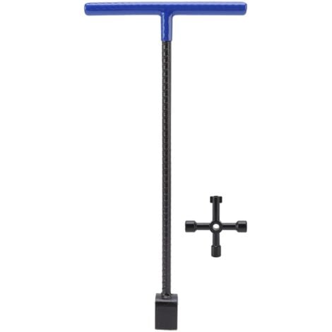 Eosnow Chiave per contatore dell'acqua in acciaio Chiave multifunzione con impugnatura a T Chiave per cordolo con strumento di utilità a 4 vie per rubinetti delle valvole Blu.