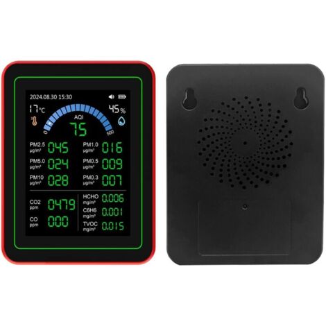 Eosnow Compteur de qualité de l'air 18 en 1, CO2 TVOC HCHO PM2.5 PM10, testeur de détection de température et d'humidité, stockage de données alimenté par batterie en intérieur, noir