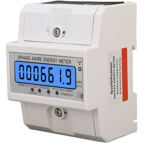 Eosnow Compteur d'énergie numérique, wattmètre triphasé 4 fils, KWh, rail DIN, écran LCD rétroéclairé, 3 x 127/220 V CA, 10 à 100 A