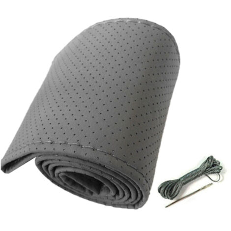 Eosnow Coprivolante universale per auto Coprivolante in pelle microfibra traforata cucito a mano per diametro 38 cm Grigio